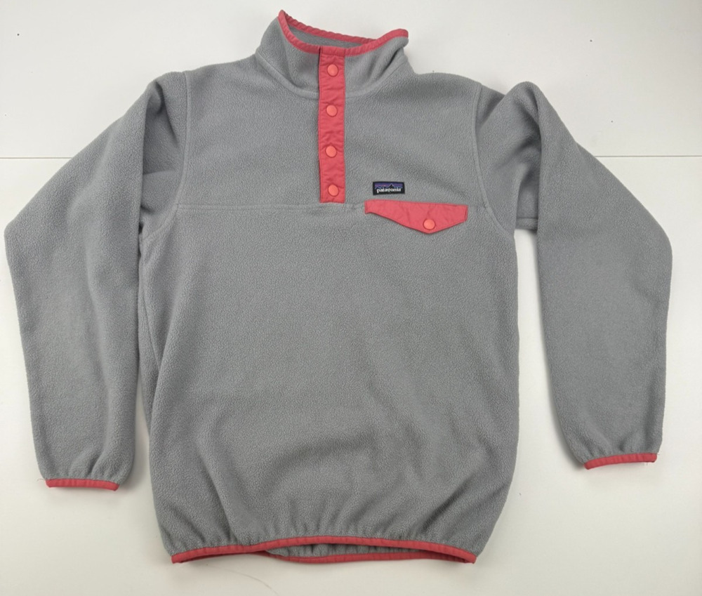 Patagonia Girls XL 14 Synchilla Snap-T Fleece Pullover Gray Pink